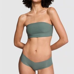 VS Pink Base Stretch Bandeau Bra Forest Green micro rib medium